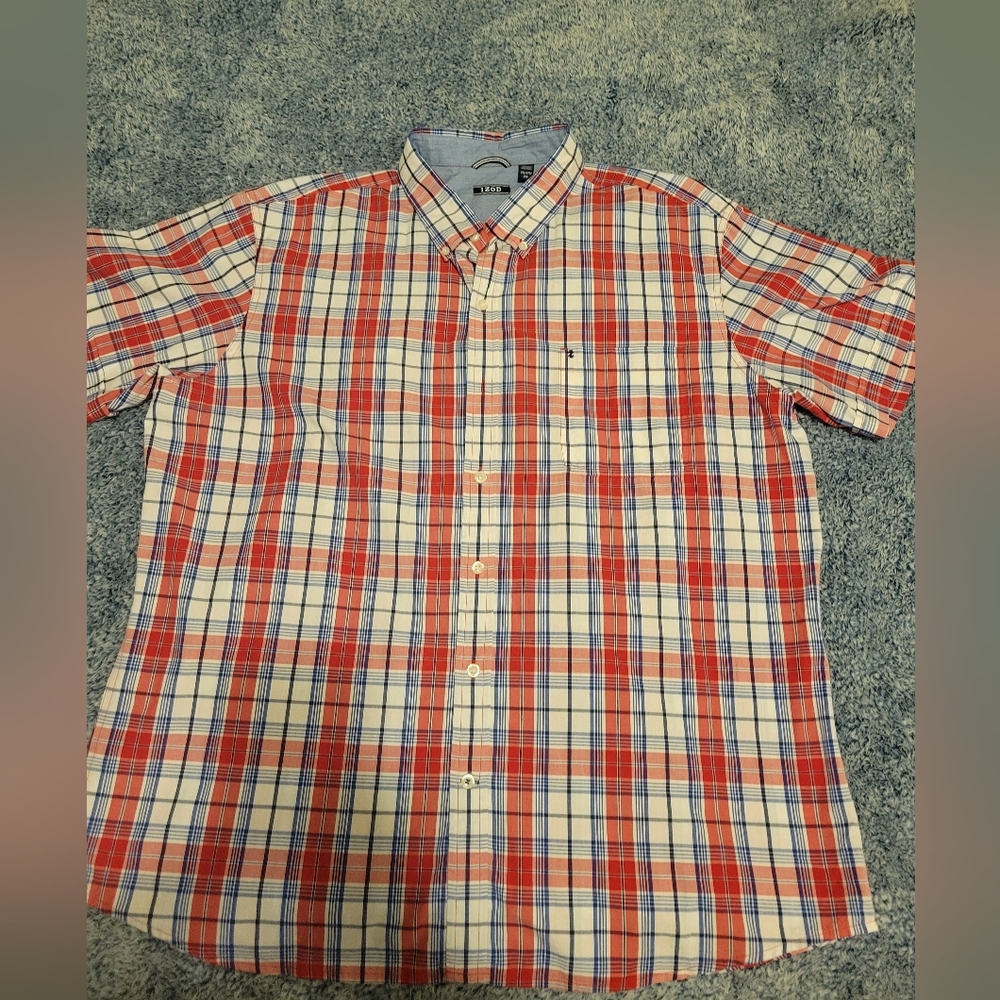 IZOD Button Down Short Sleeve Casual Shirt Mens 2XL